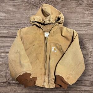 Carhartt Brown Zip Toddler Hooded Jacket Size Youth Small Distressed